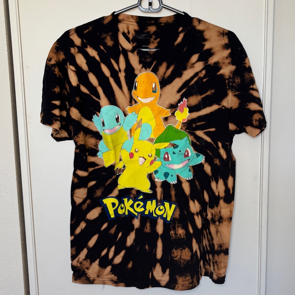 Custom Bleach Tie-Dyed Pokémon Graphic T-Shirt